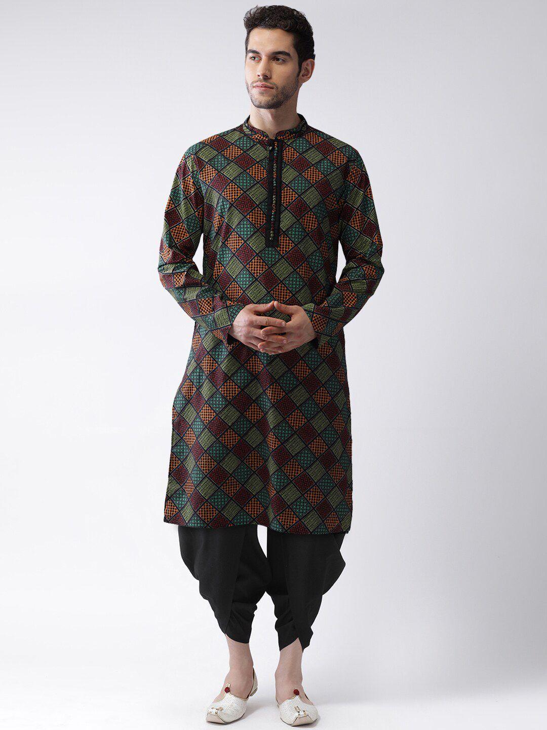 kisah men black printed kurta with dhoti pants