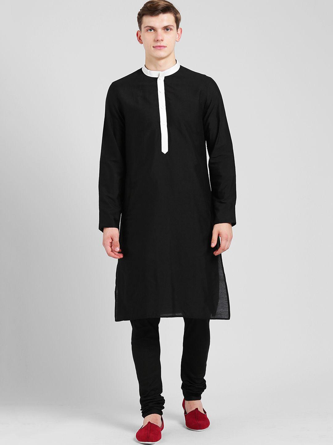 kisah men black solid kurta with churidar