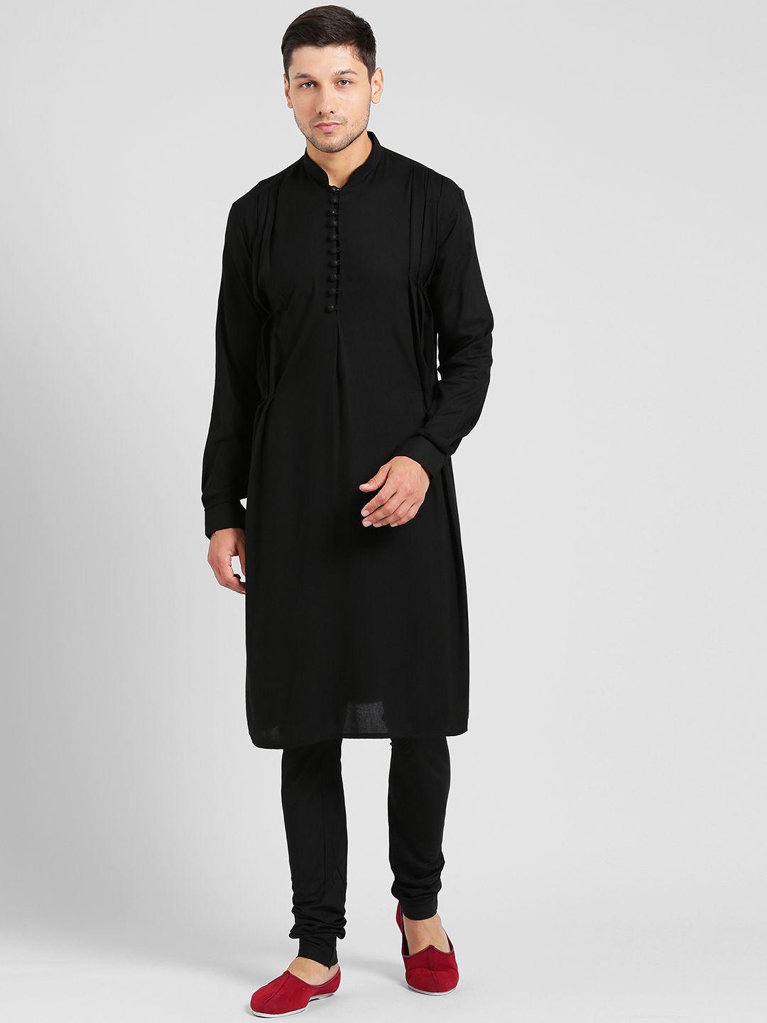 kisah men black solid straight kurta