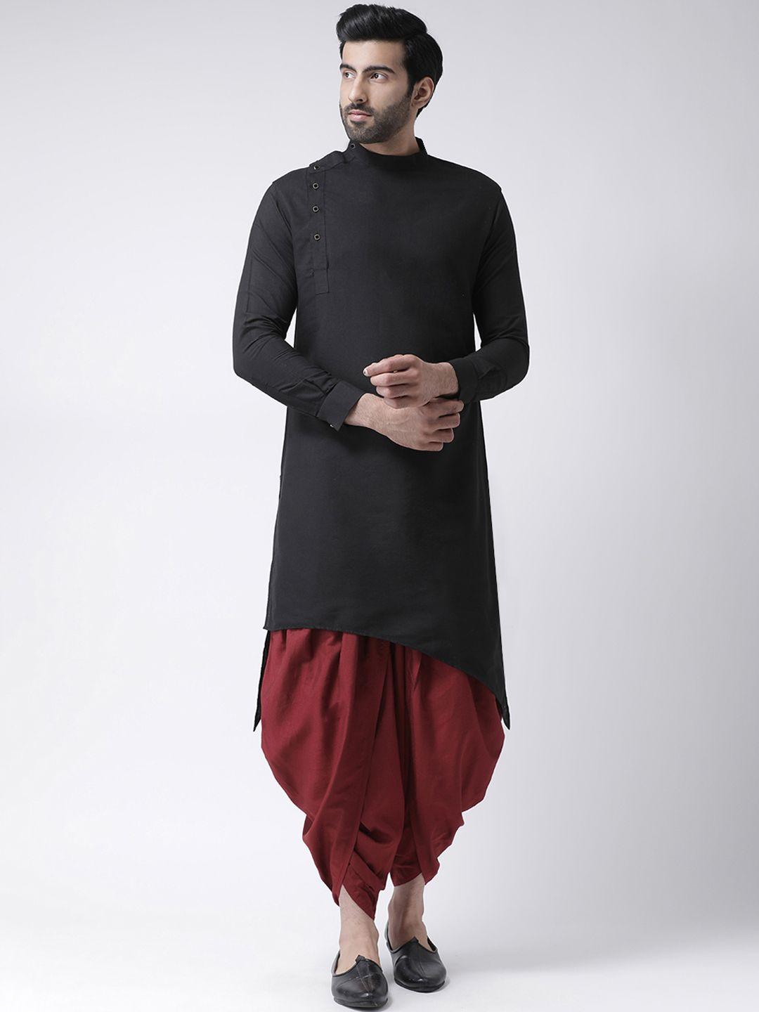 kisah men black solid straight kurta