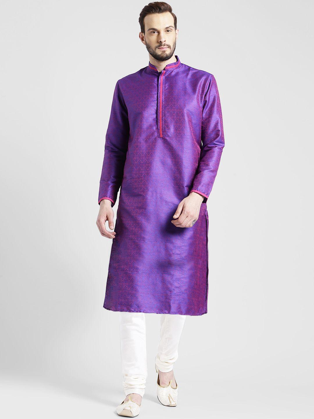 kisah men blue & pink printed straight kurta