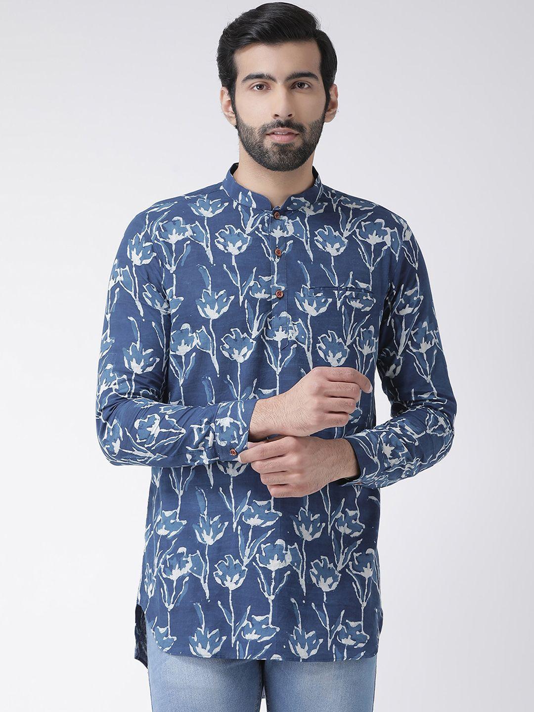 kisah men blue floral printed floral kurta