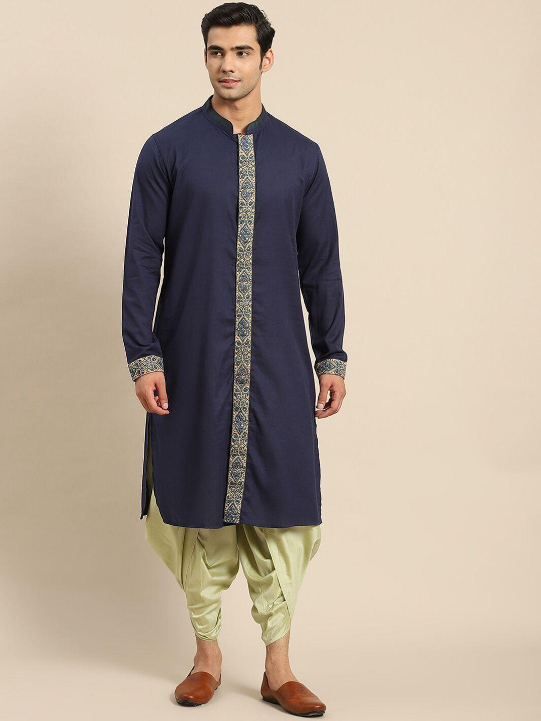 kisah men blue geometric print kurta