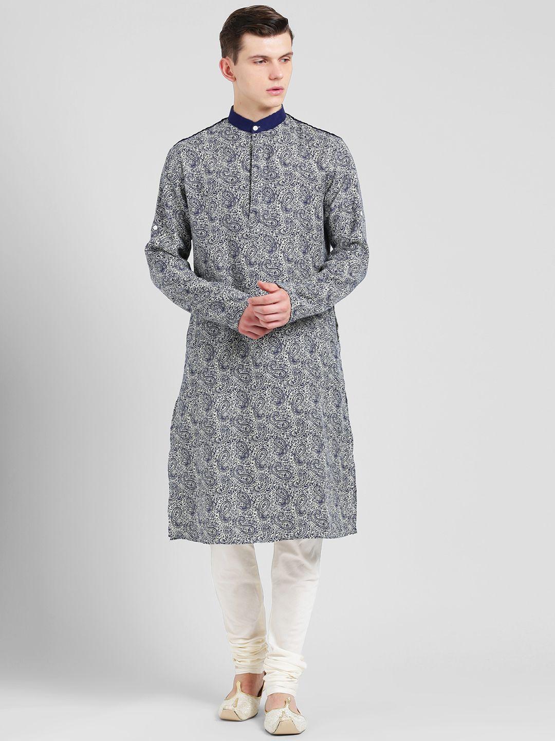 kisah men blue printed a-line kurta