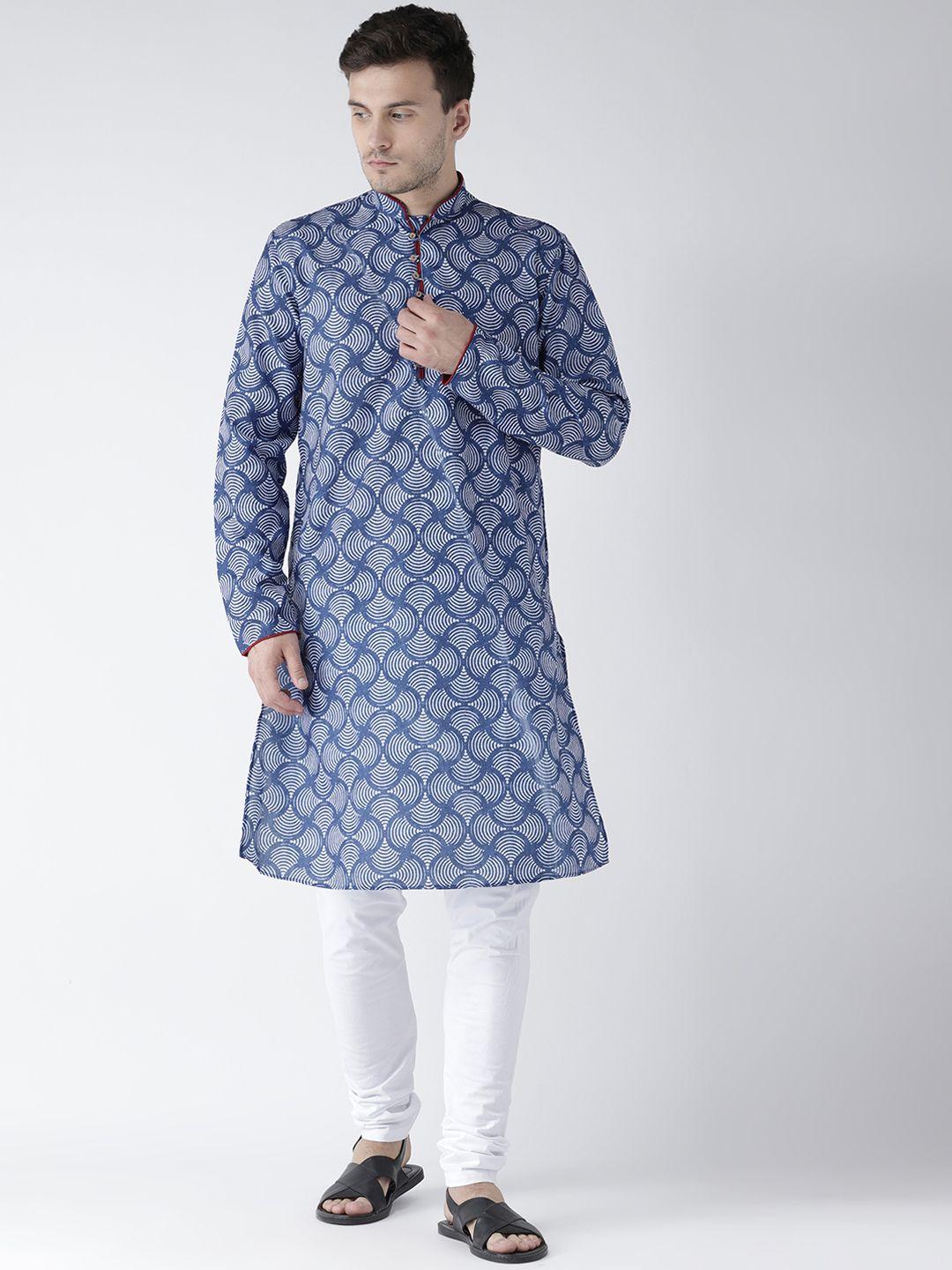 kisah men blue printed straight kurta