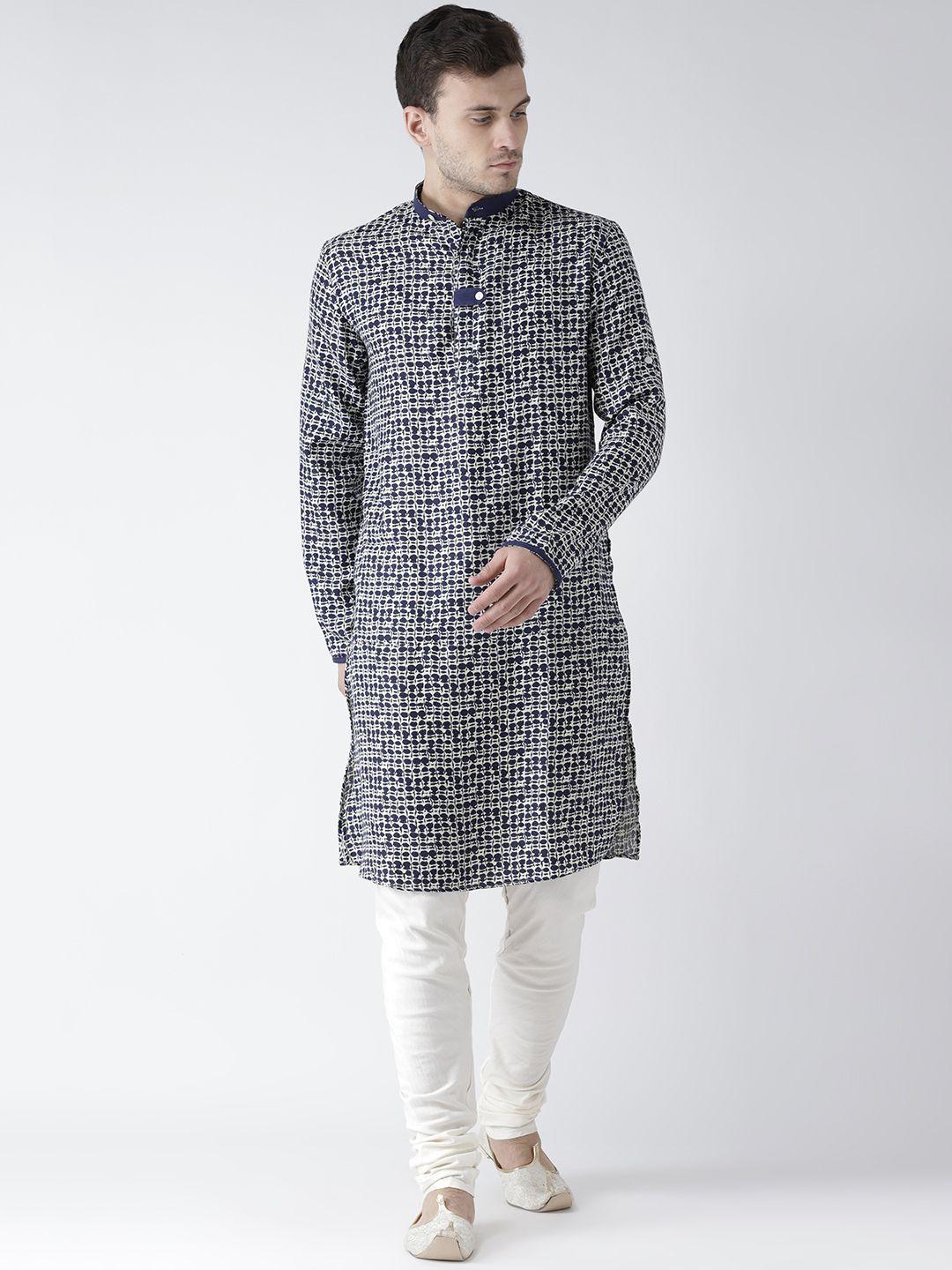 kisah men blue printed straight kurta