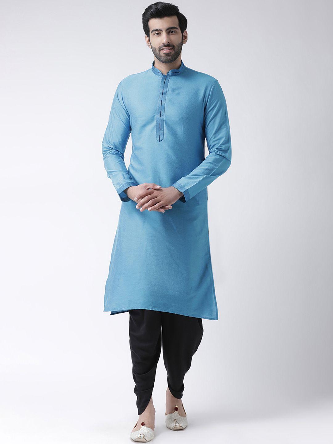 kisah men blue solid kurta with harem pants