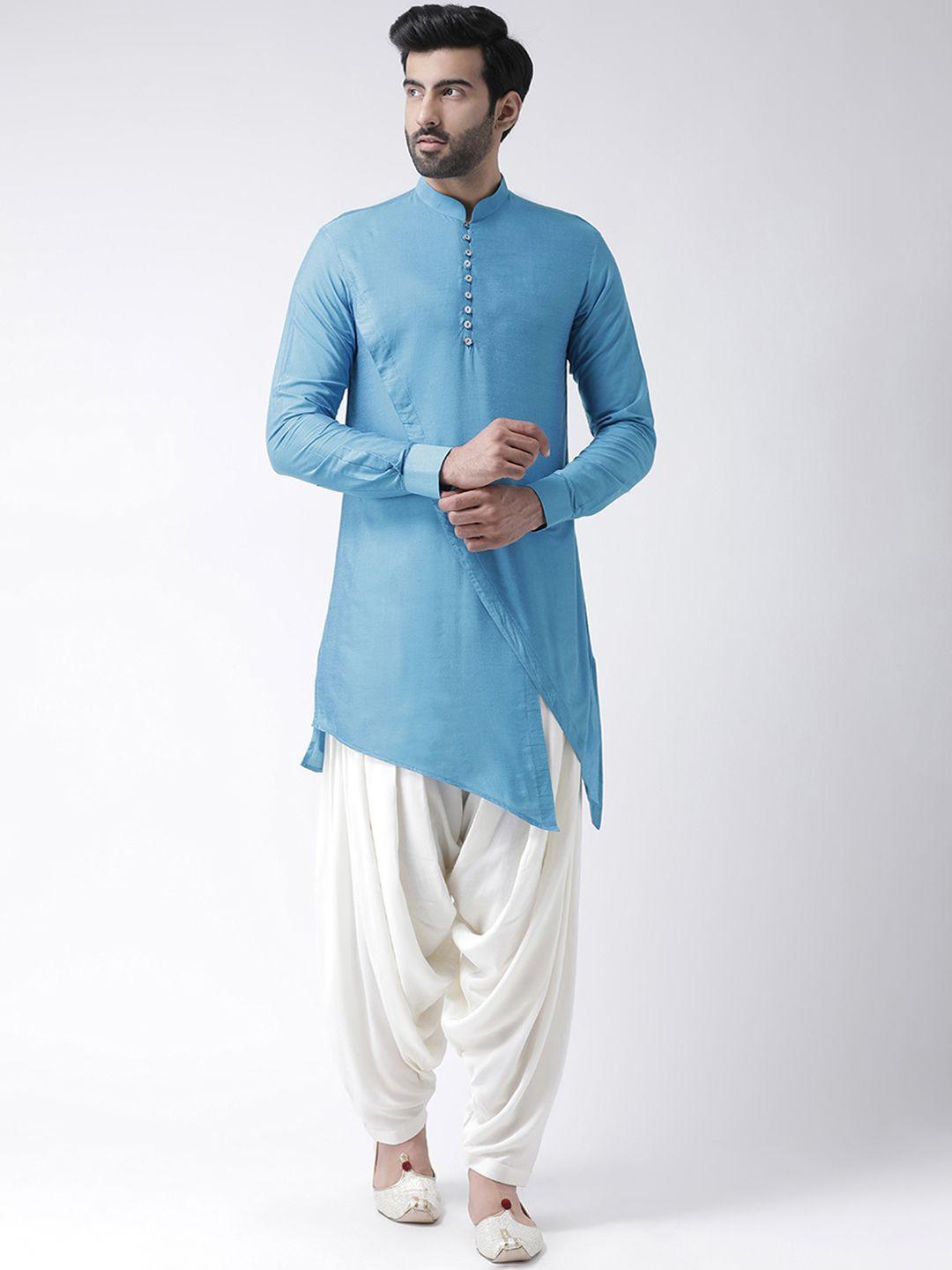 kisah men blue solid straight kurta