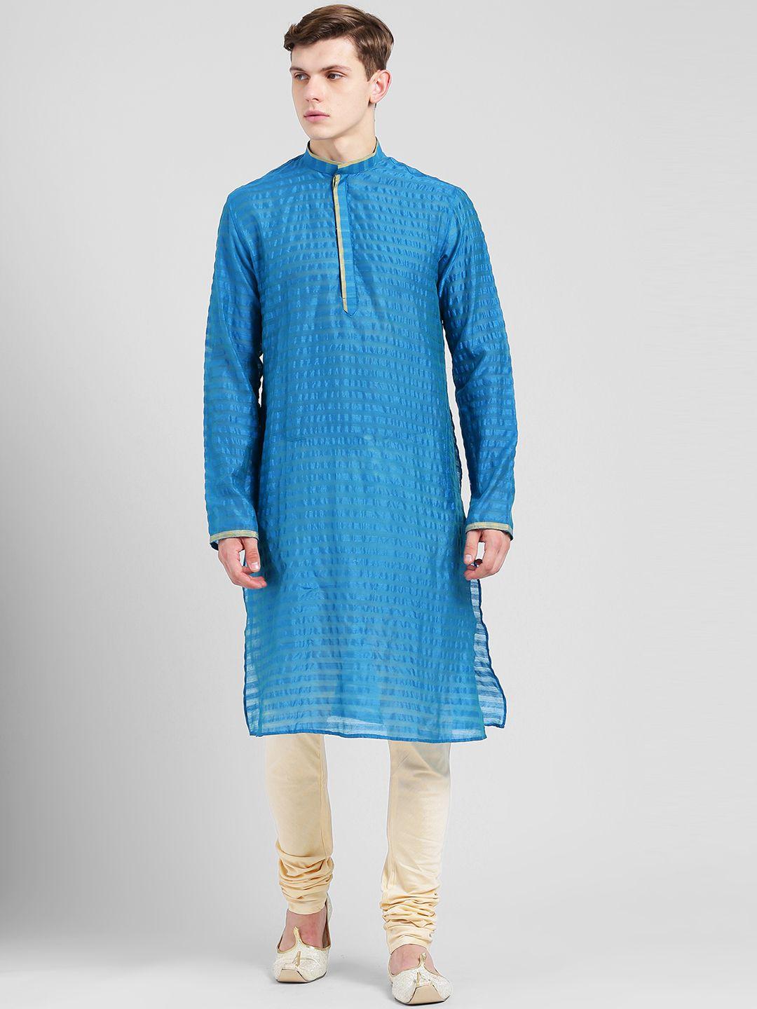 kisah men blue woven design straight kurta