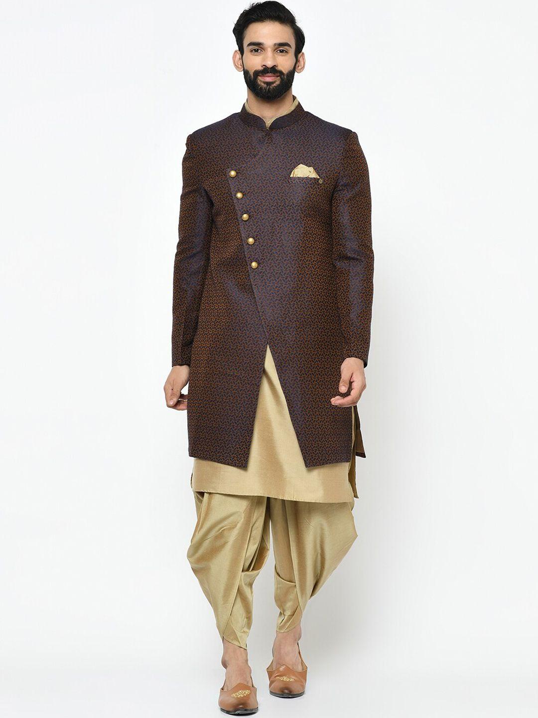 kisah men brown & beige printed sherwani set