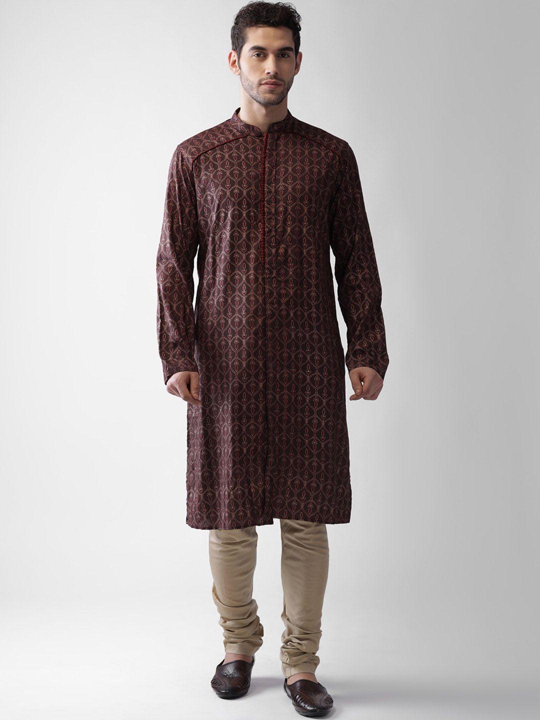 kisah men brown regular kurta with pyjamas