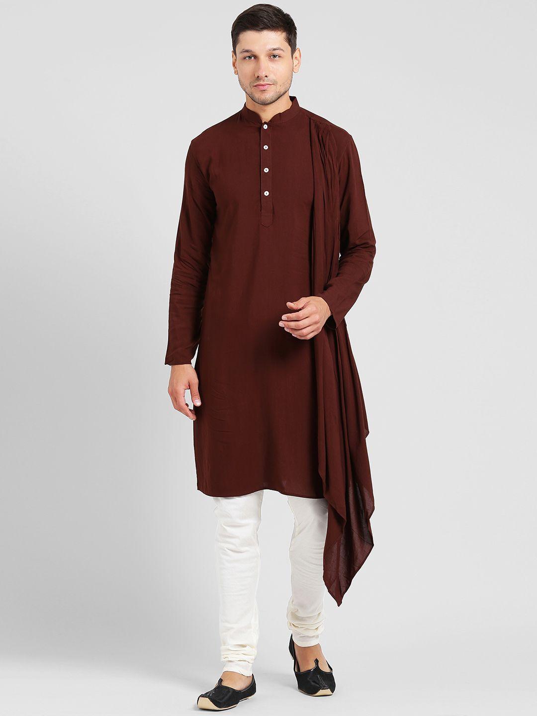 kisah men brown solid a-line kurta