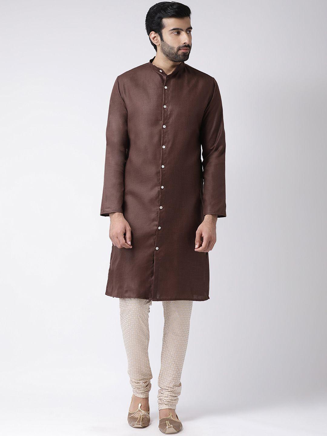 kisah men brown solid straight kurta