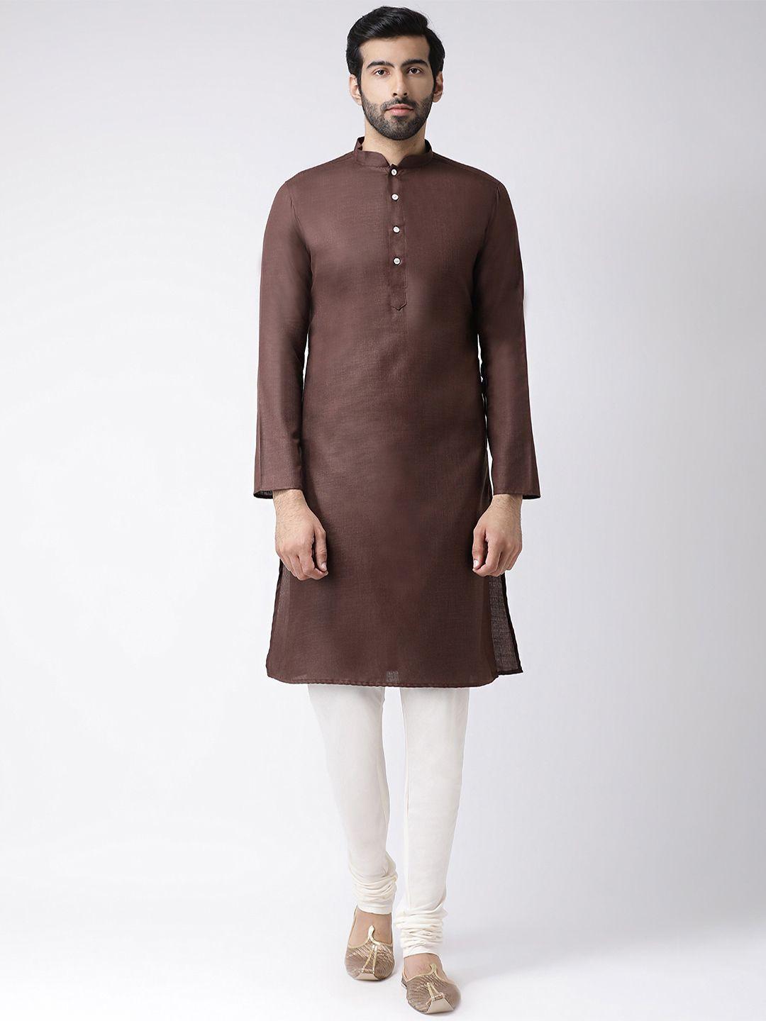 kisah men brown solid straight kurta