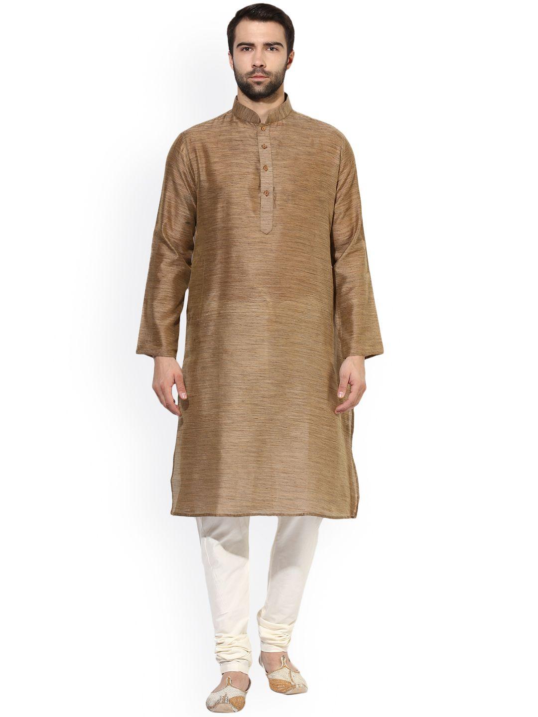 kisah men brown woven design a-line kurta