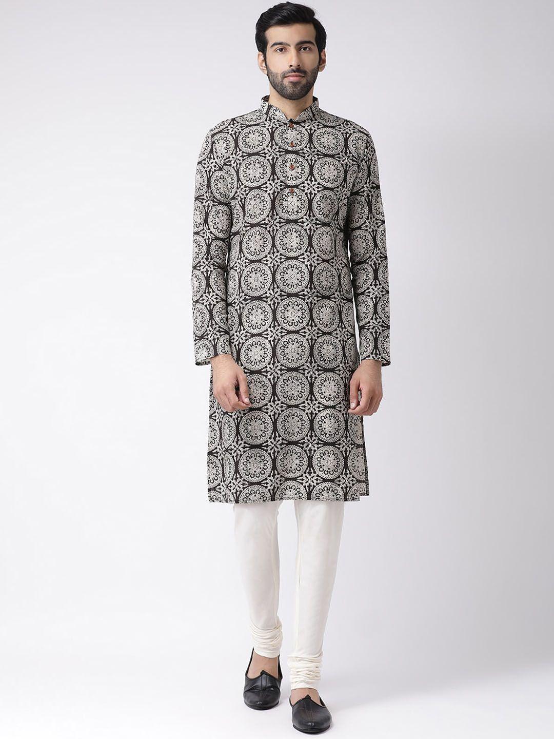 kisah men cream-coloured & black paisley kurta