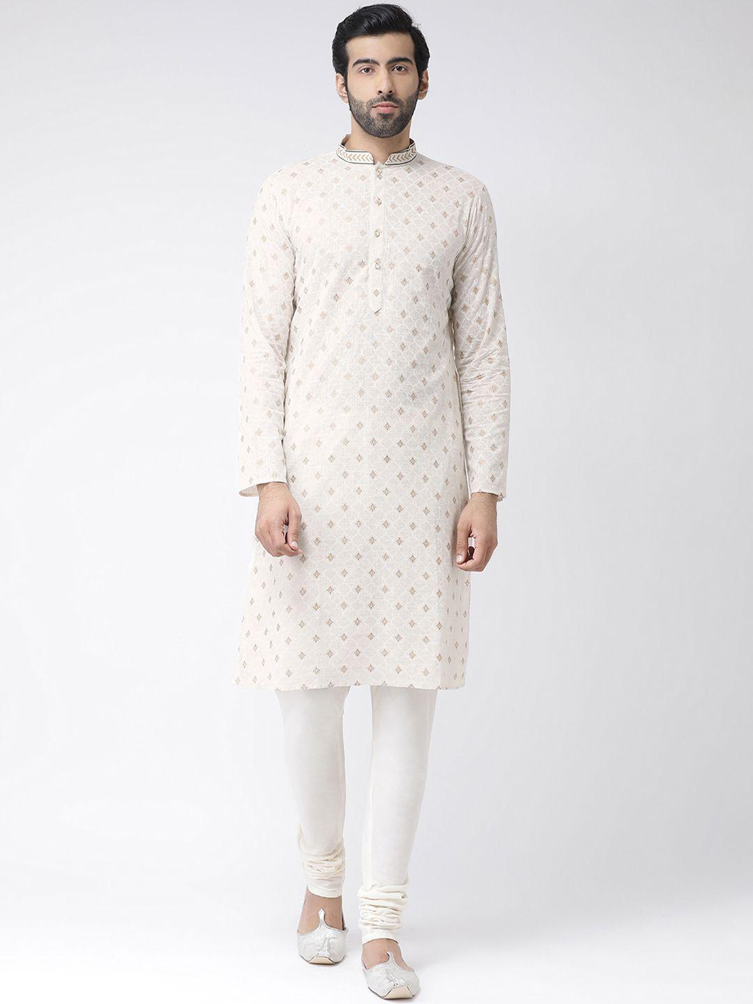 kisah men cream-coloured & white handloom kurta with churidar