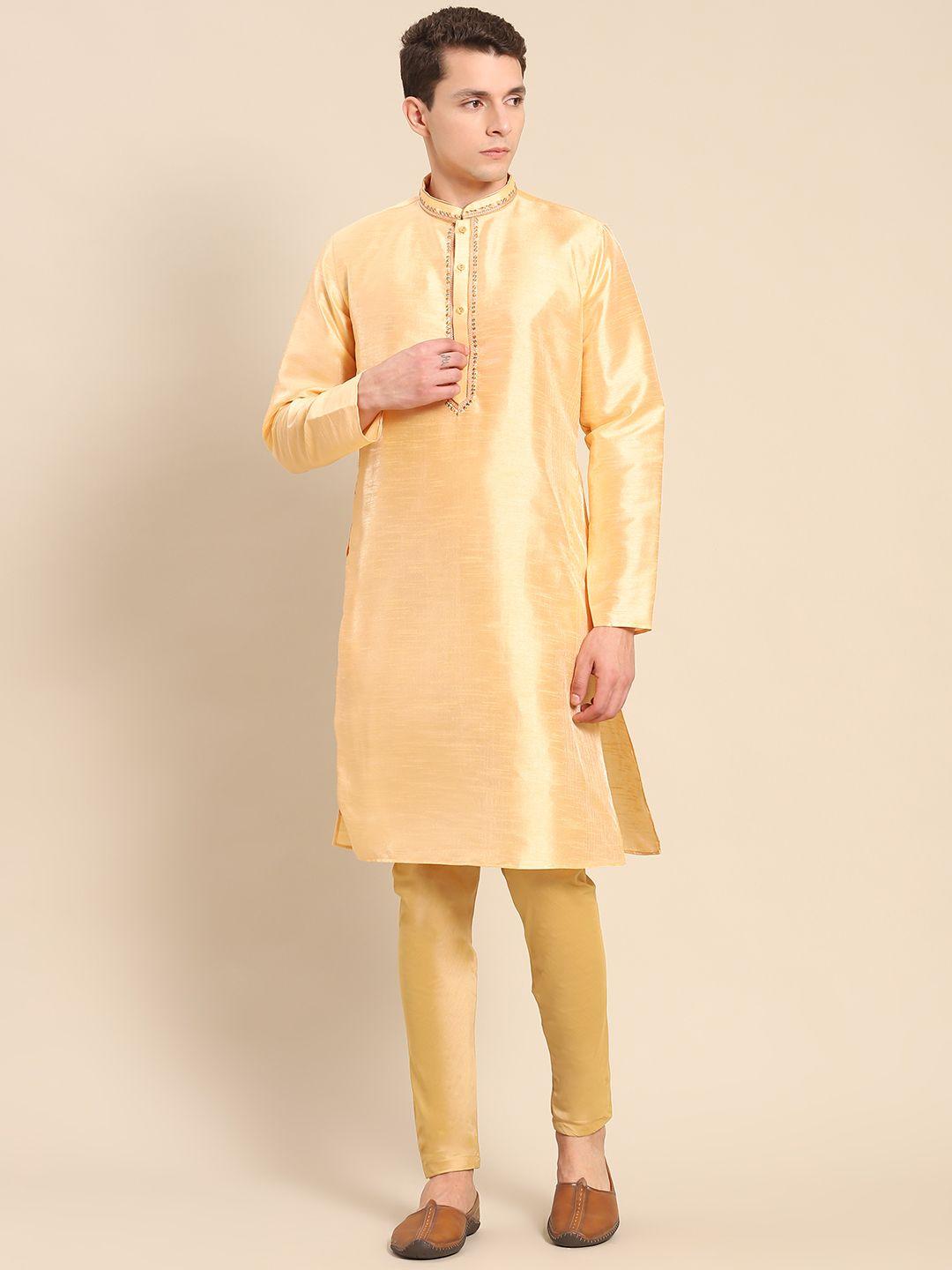 kisah men cream-coloured kurta with trousers