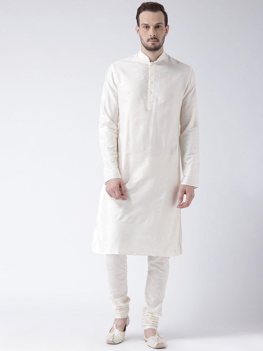 kisah men cream-coloured solid kurta with churidar