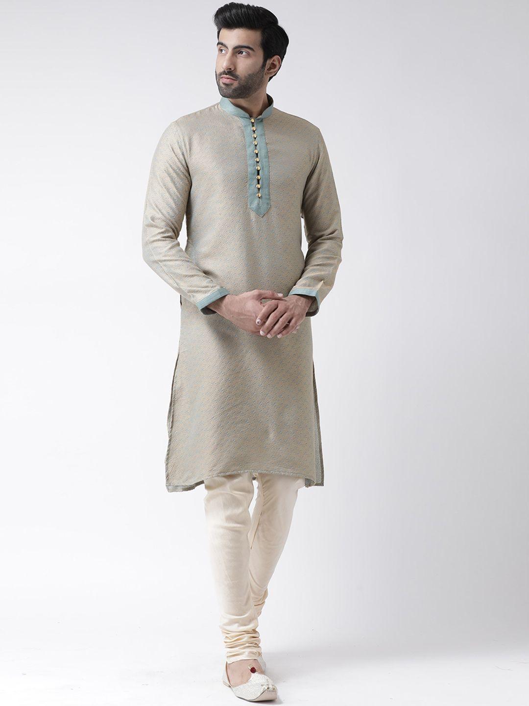 kisah men cream-coloured thread work kurta