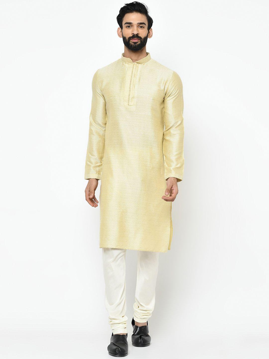 kisah men cream-coloured woven design straight kurta