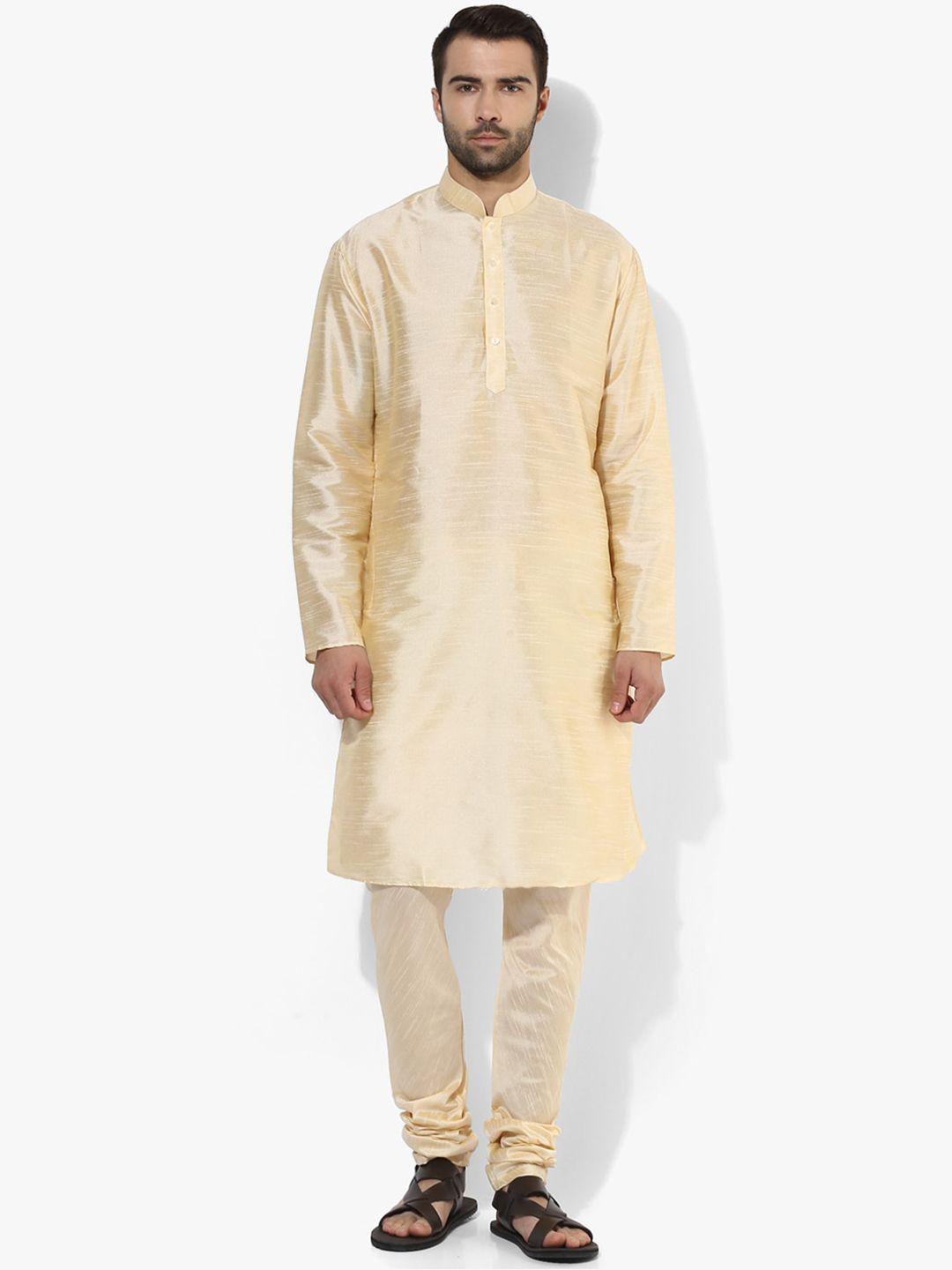 kisah men cream embellished cotton kurta