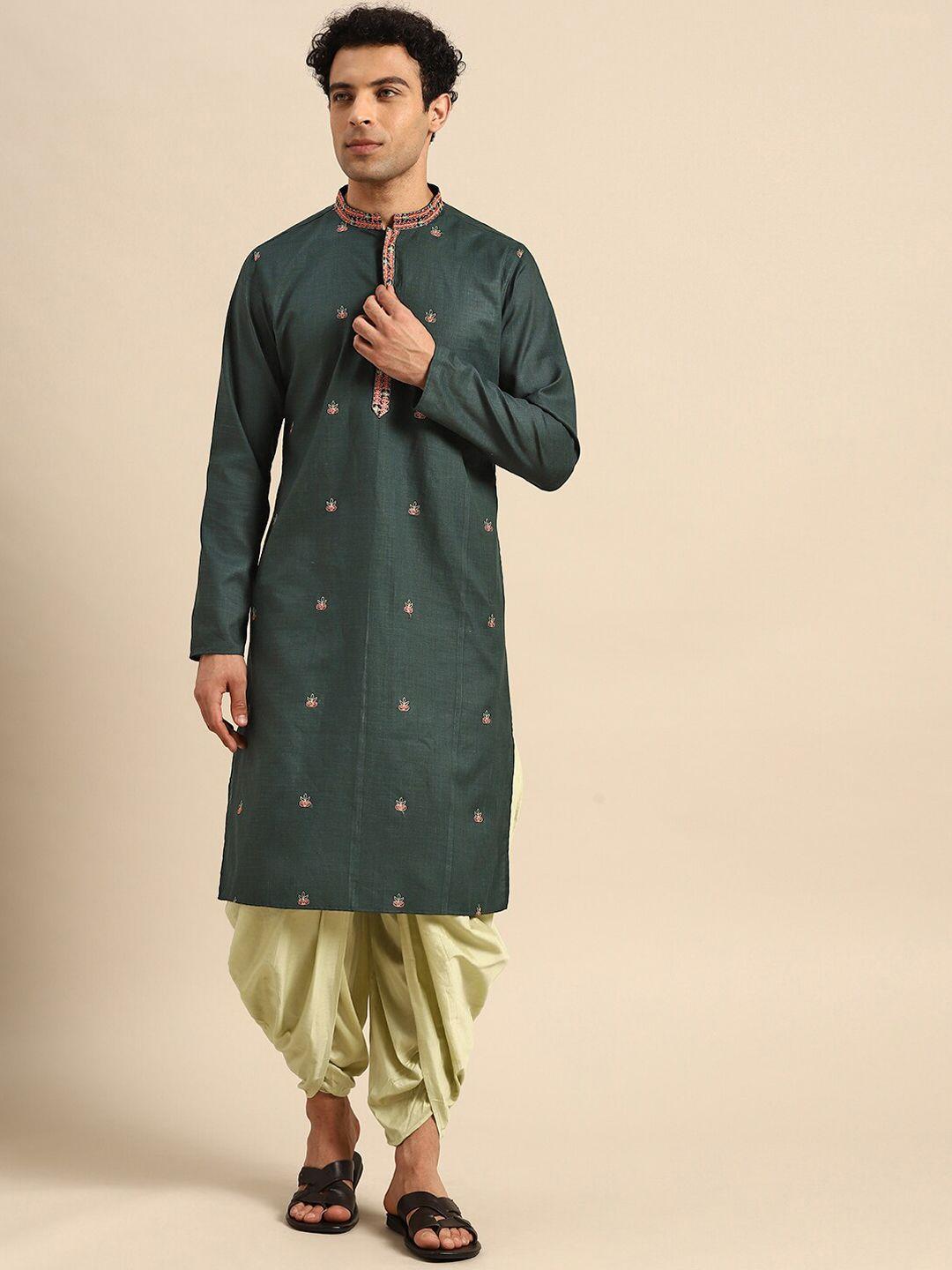 kisah men floral embroidered kurta