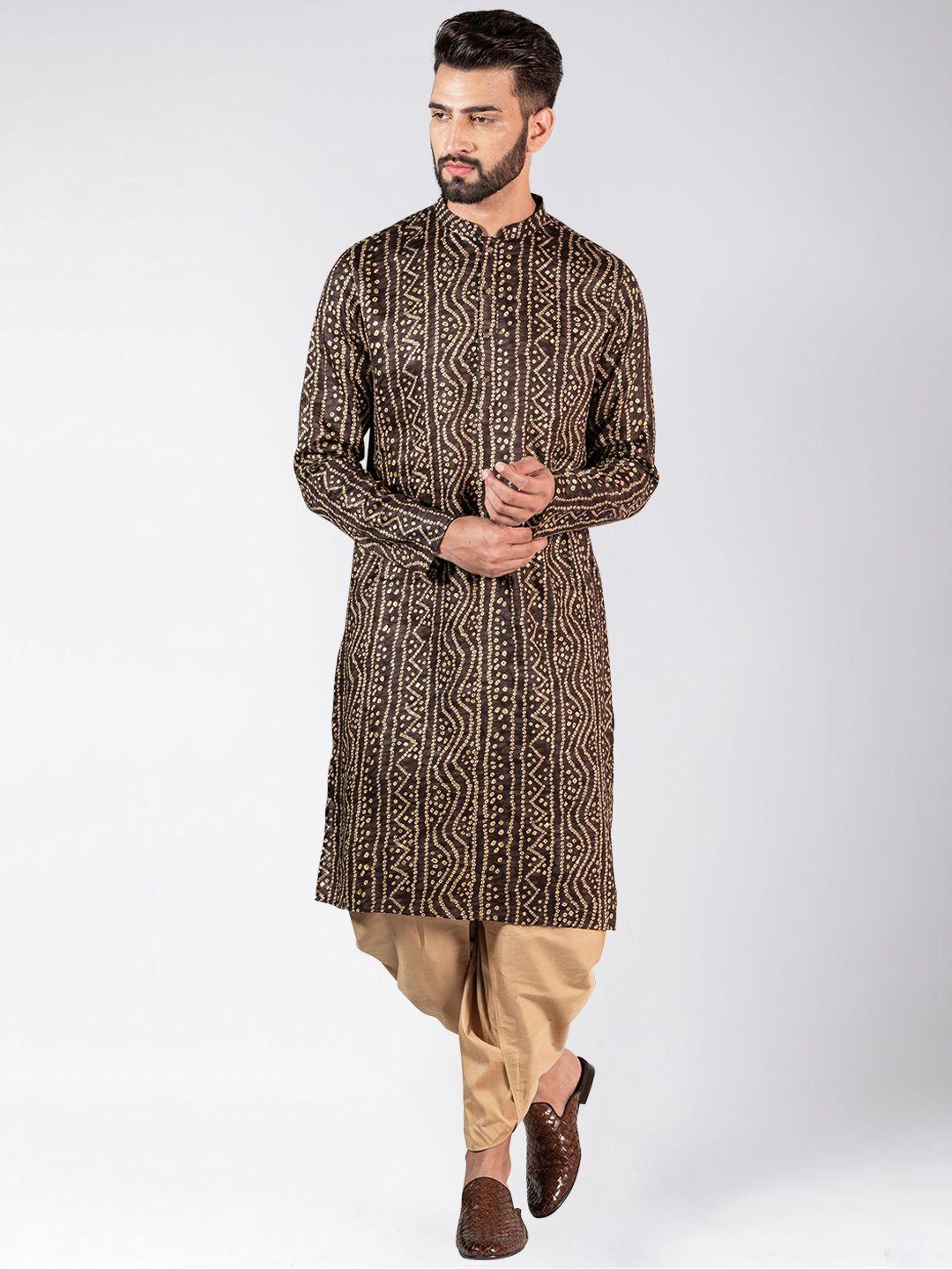 kisah men geometric printed thread work kurta