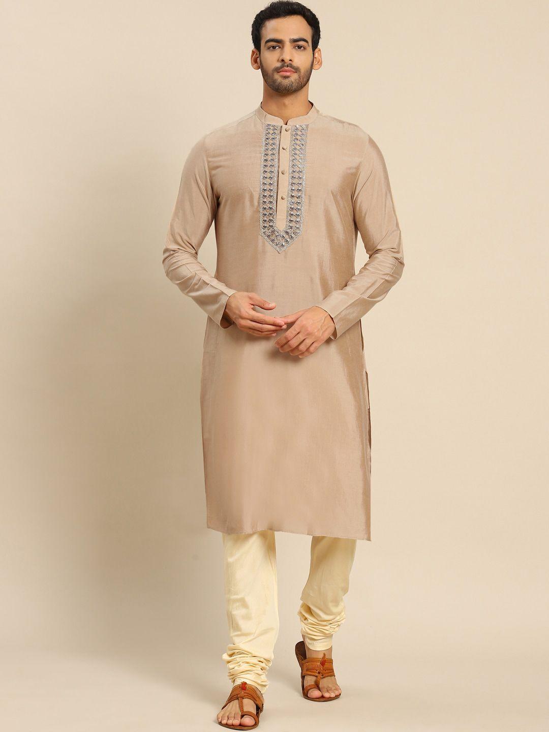 kisah men gold-toned embellished straight kurta