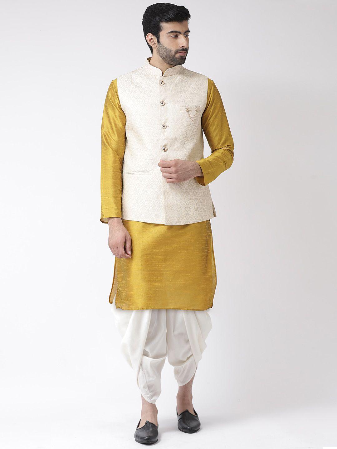 kisah men gold-toned kurta with dhoti pants