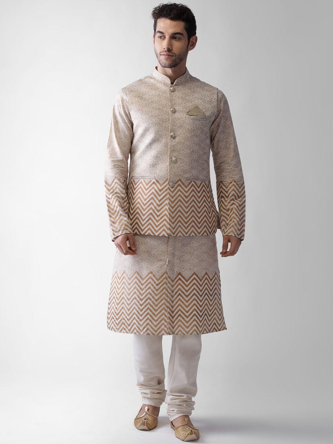 kisah men gold-toned layered kurta with pyjamas