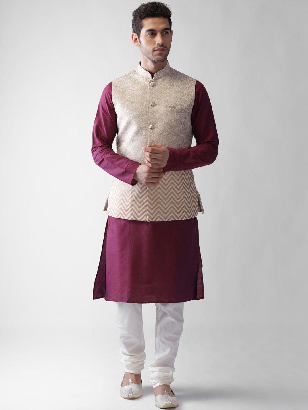 kisah men gold-toned regular kurta with churidar