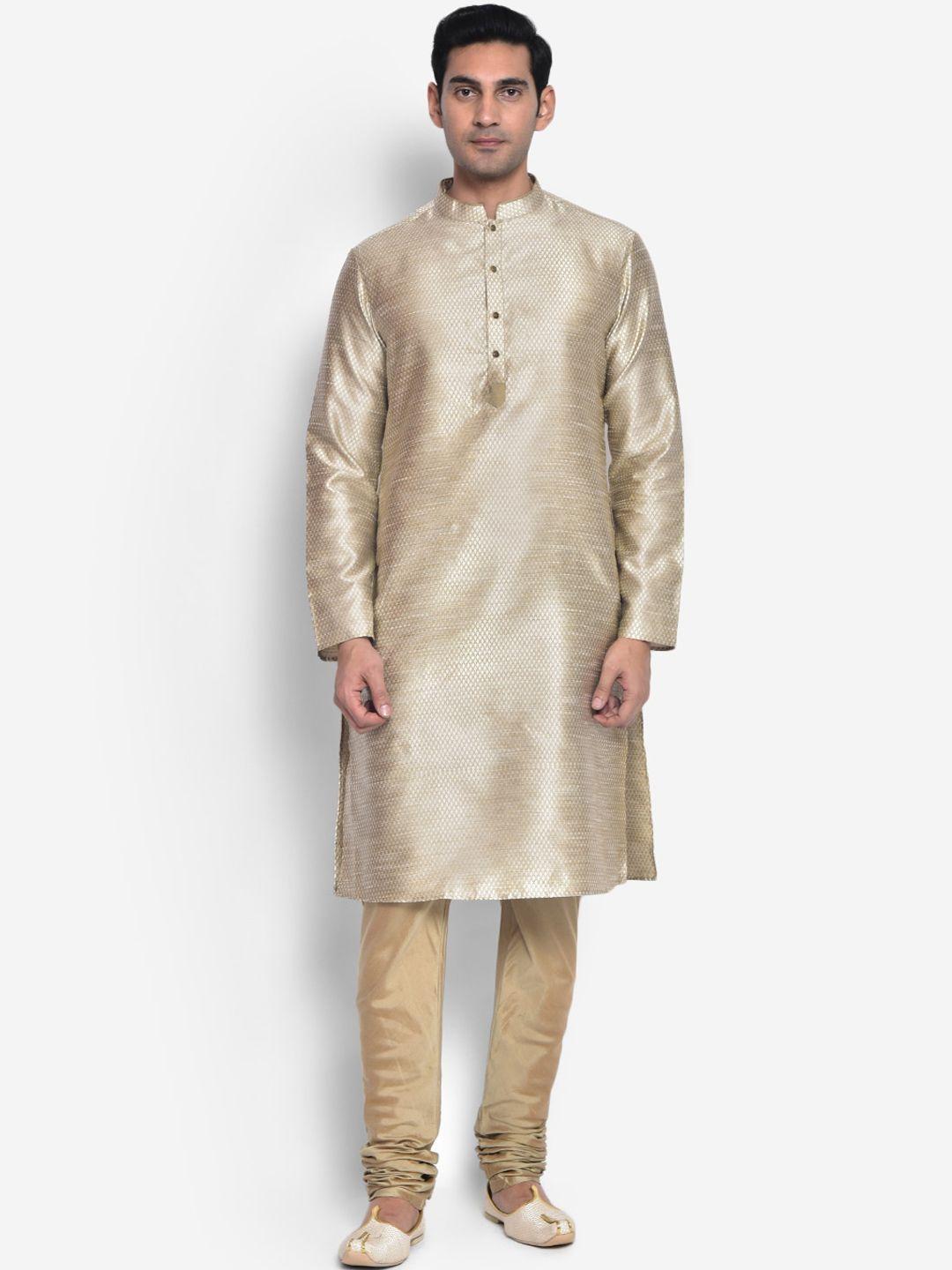 kisah men gold-toned woven design cotton kurta