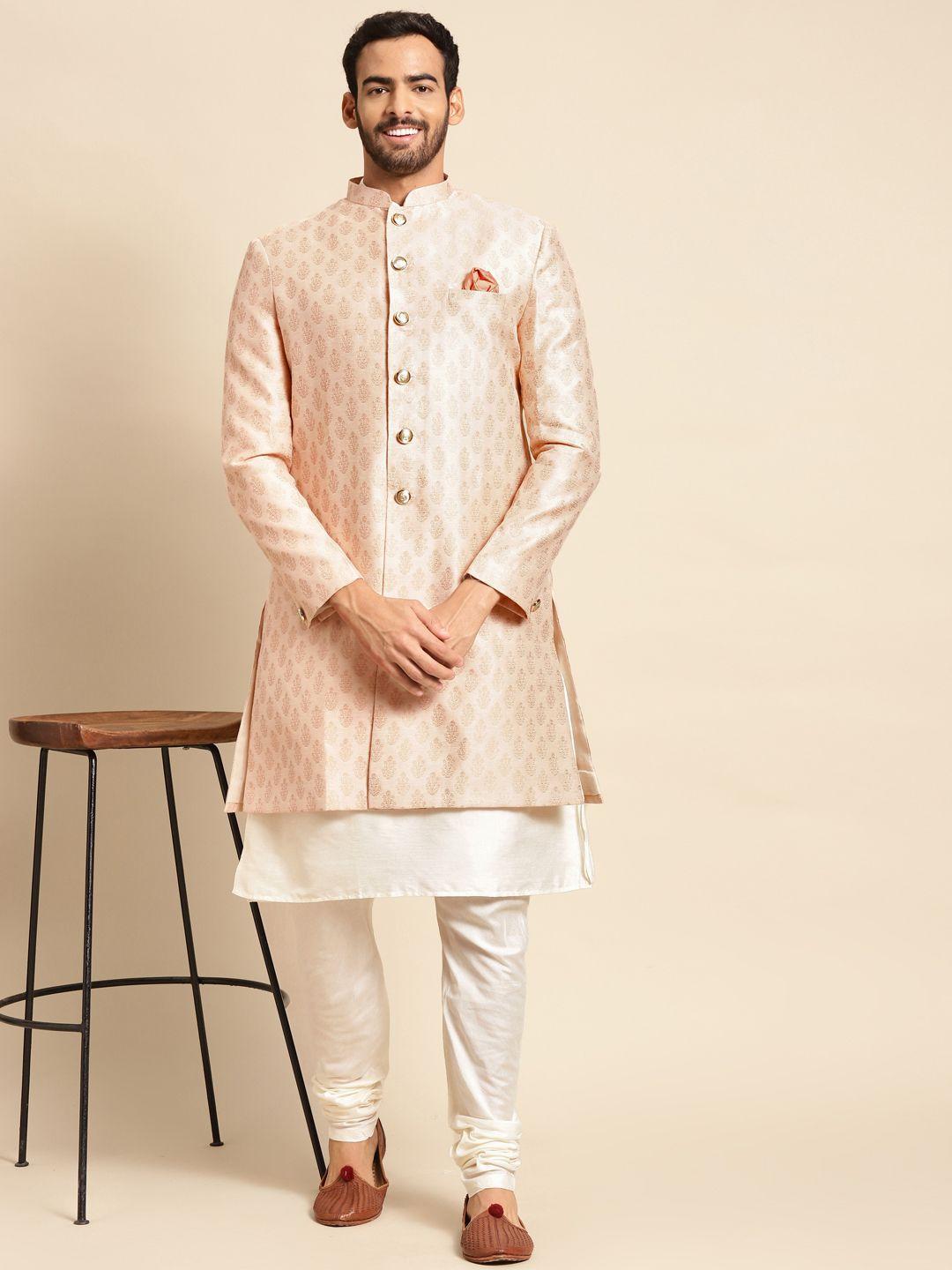 kisah men golden woven design kurta sherwani set