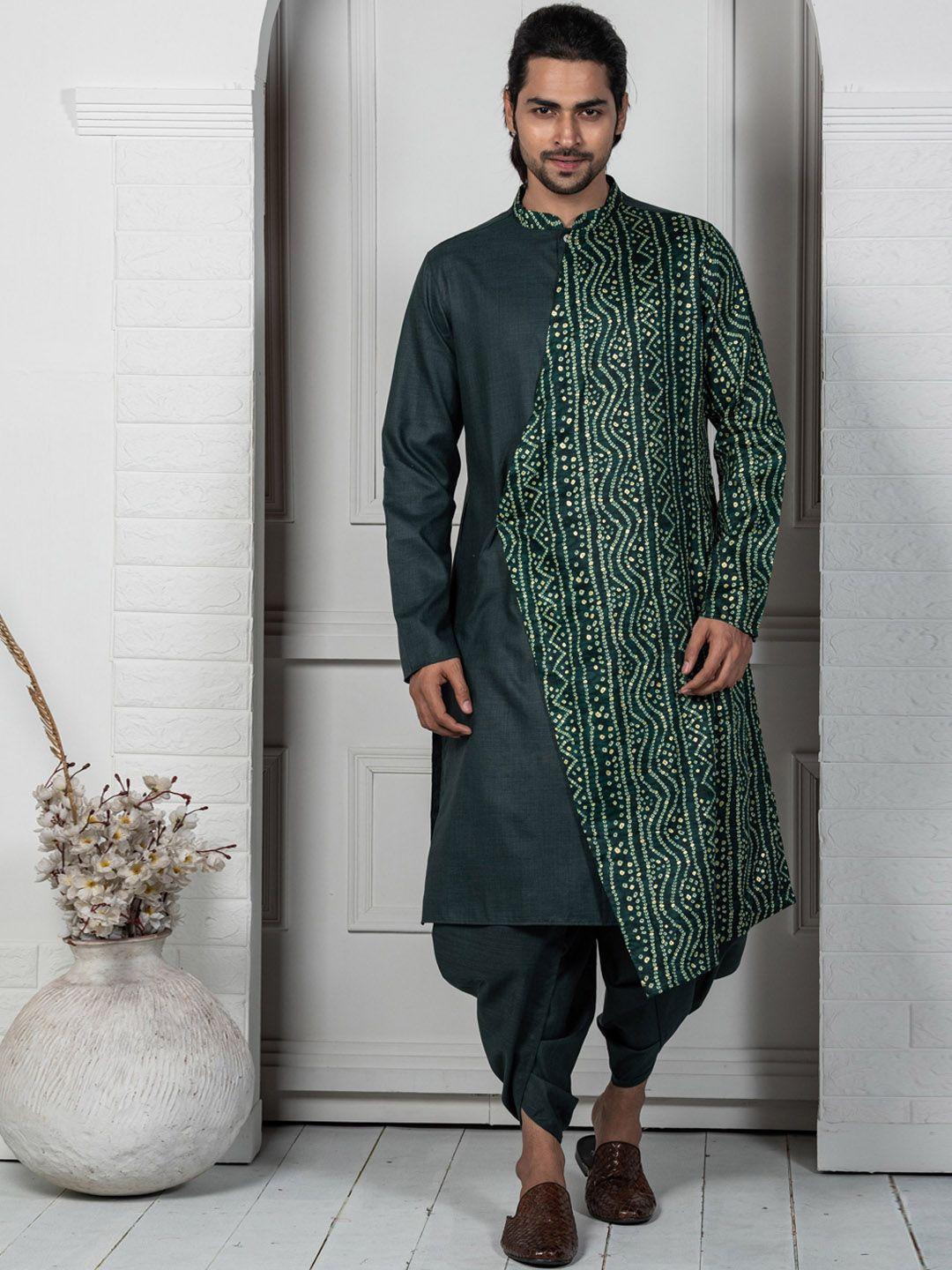 kisah men green geometric kurta