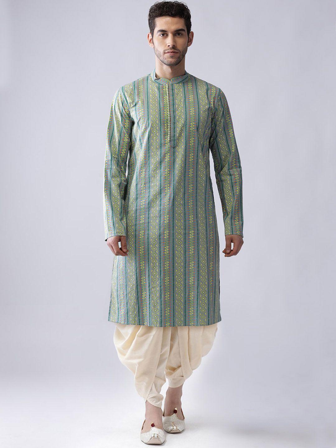 kisah men green printed kurta with dhoti pants