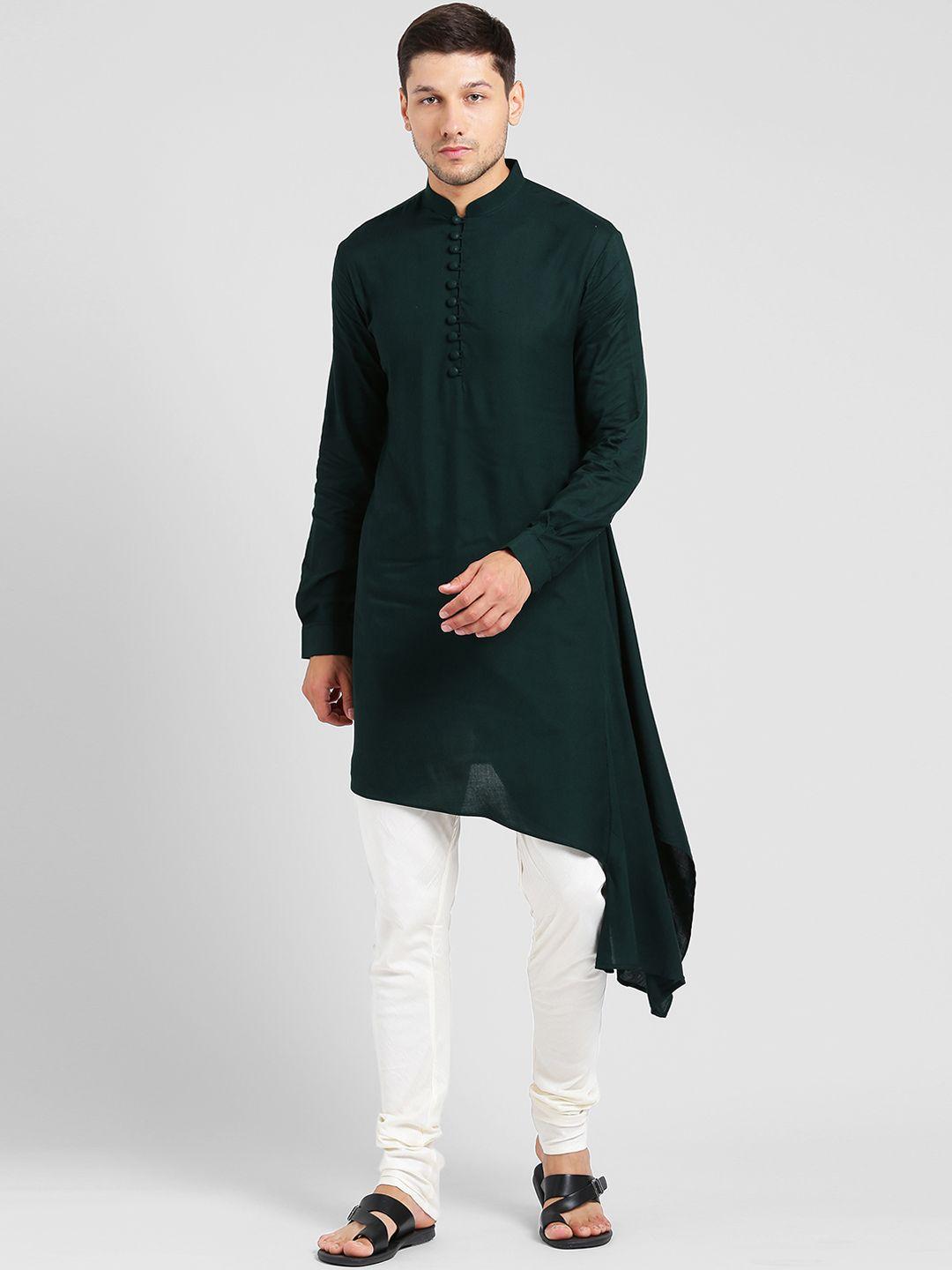 kisah men green solid a-line kurta