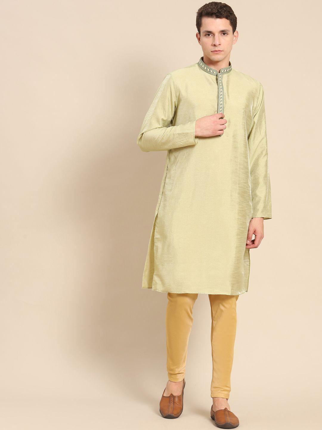 kisah men green solid kurta with trousers