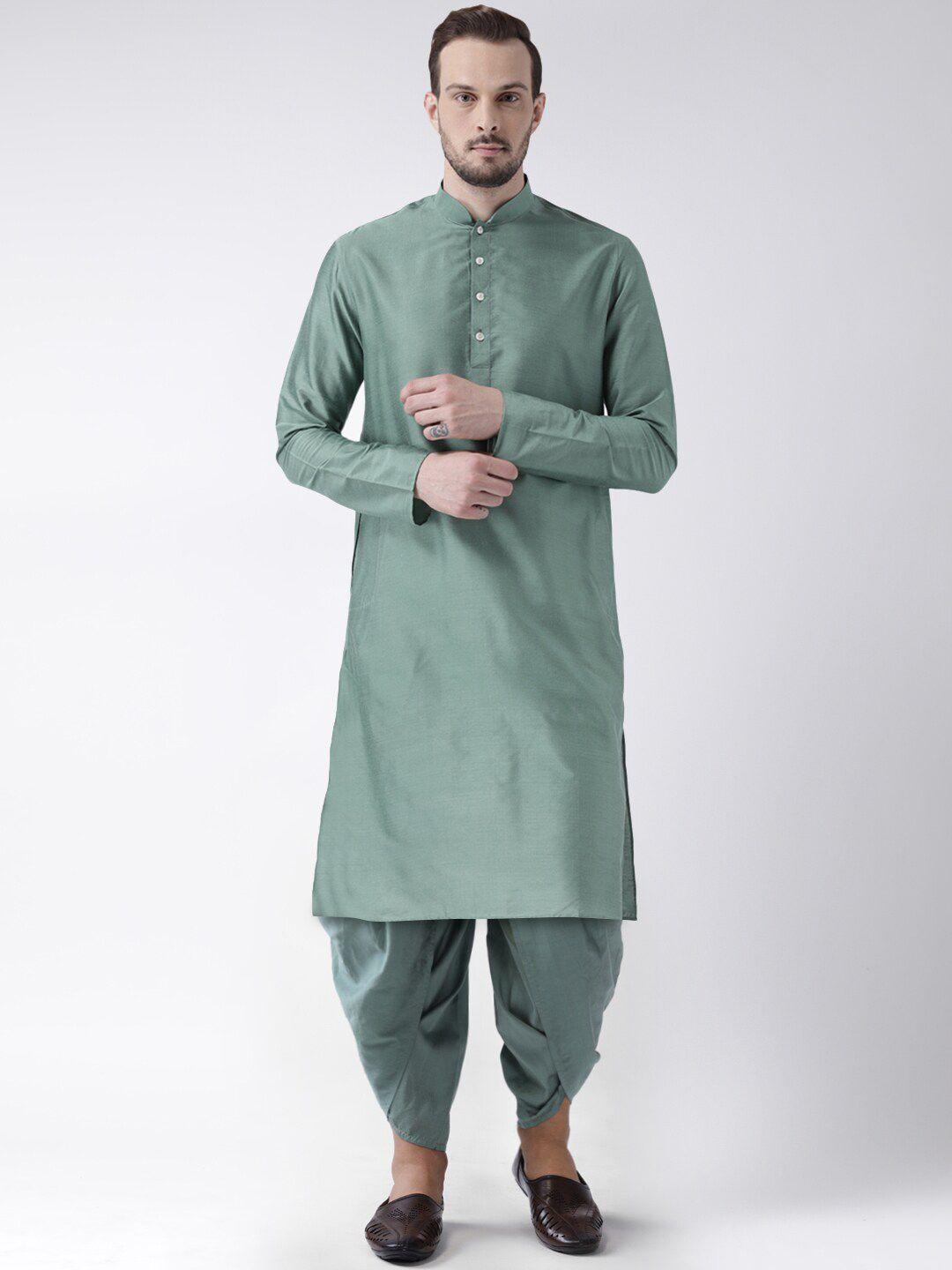 kisah men green solid straight kurta with dhoti pants