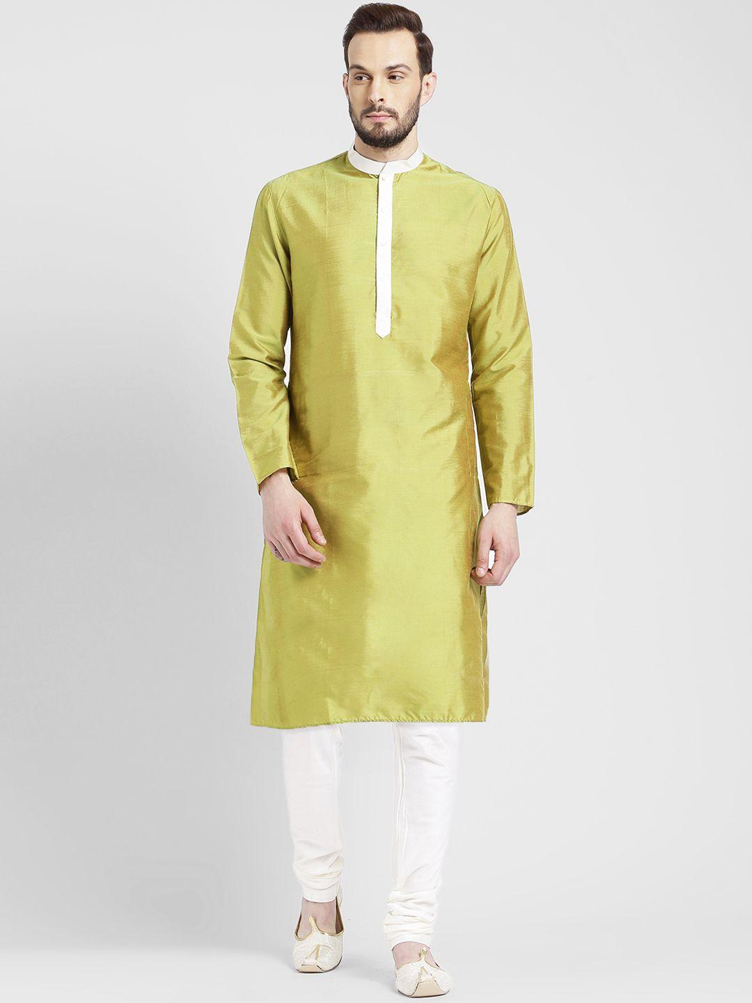 kisah men green solid straight kurta