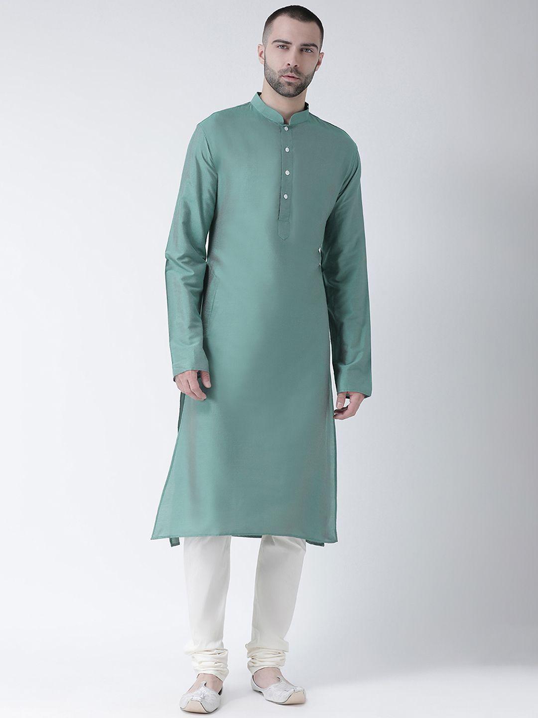 kisah men green solid straight kurta