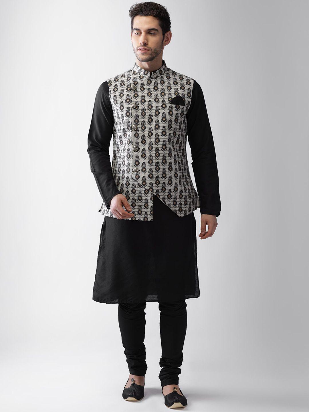 kisah men grey & black regular kurta with pyjamas