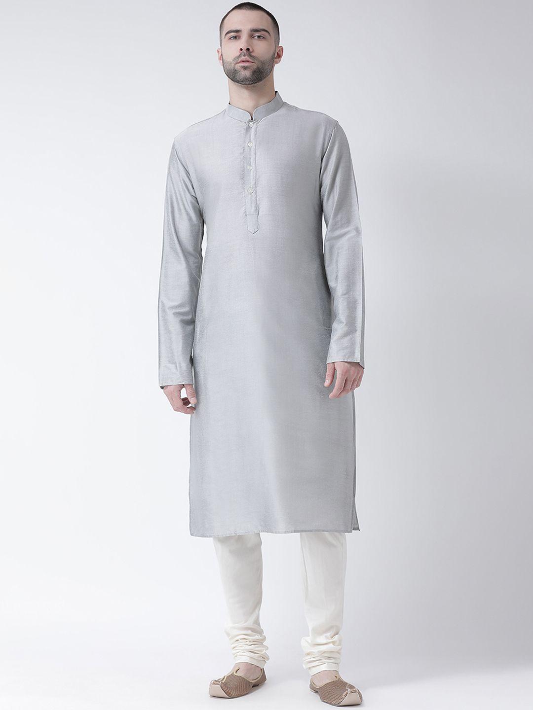 kisah men grey & off-white solid kurta with churidar