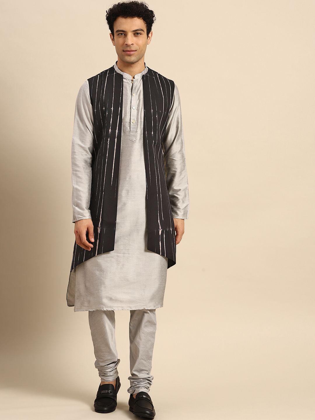 kisah men grey kurta with churidar & jacket