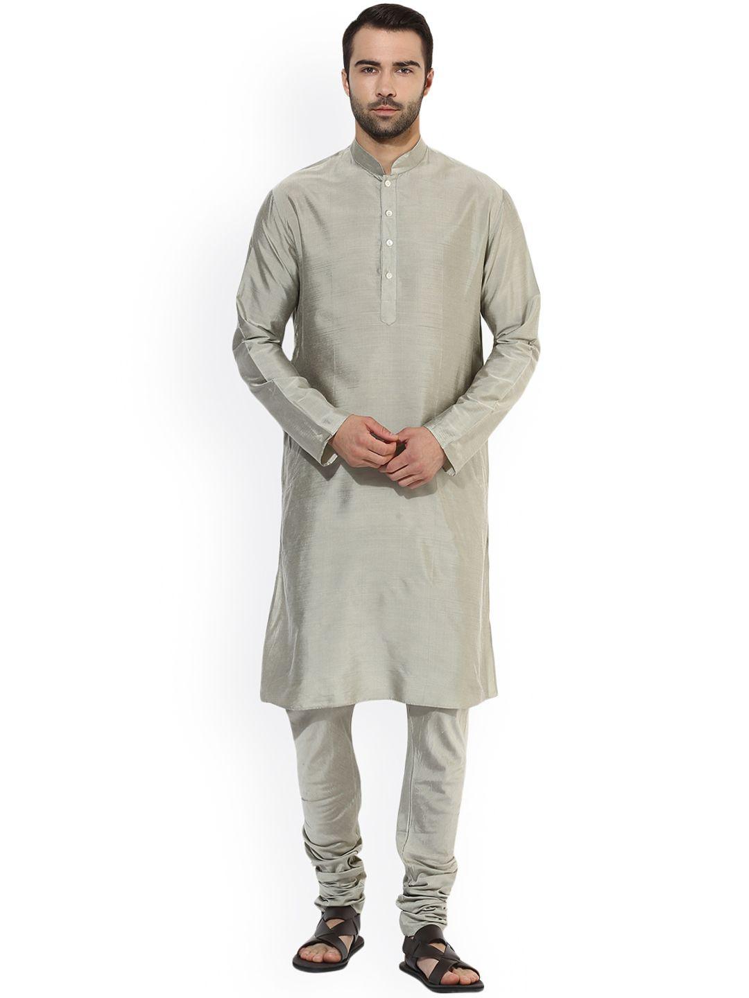 kisah men grey solid a-line kurta