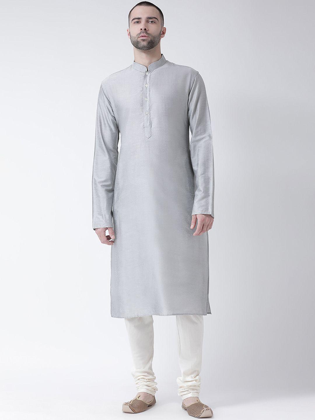 kisah men grey solid straight kurta