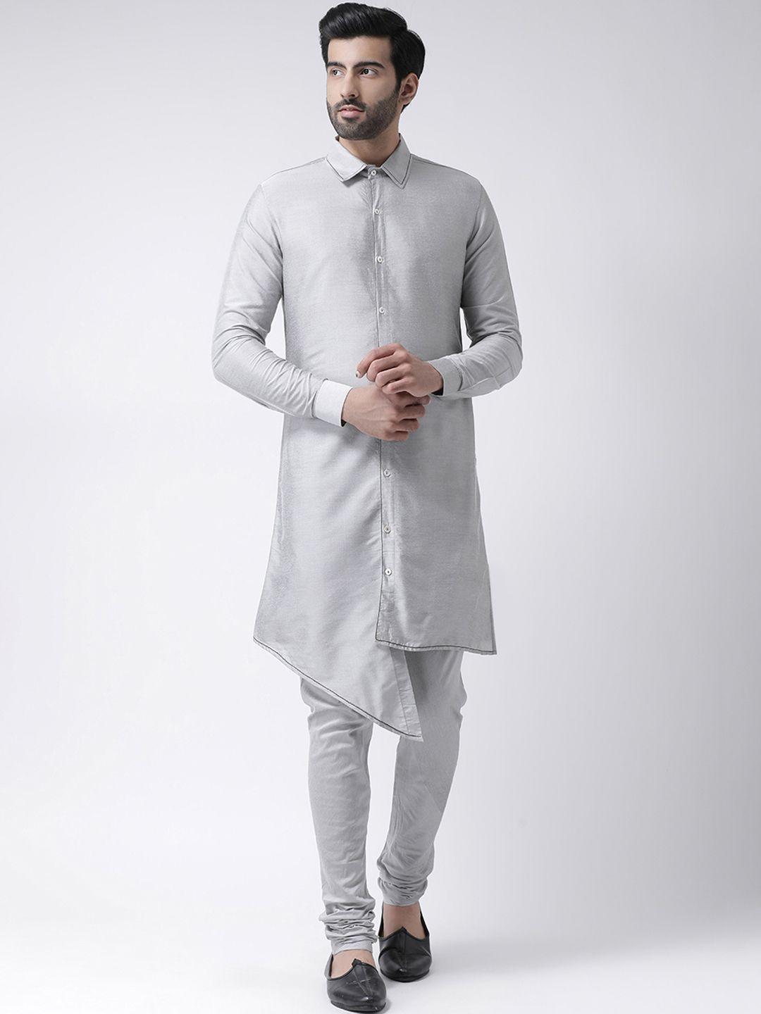 kisah men grey solid straight kurta