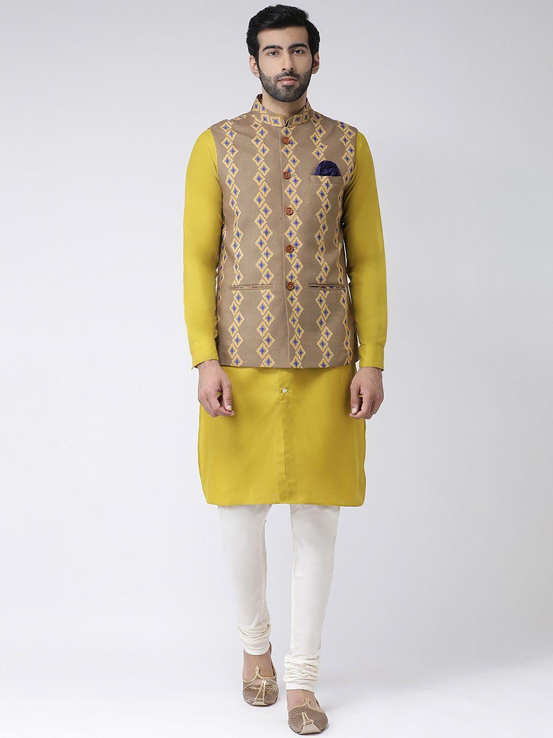 kisah men khaki & blue solid kurta with churidar