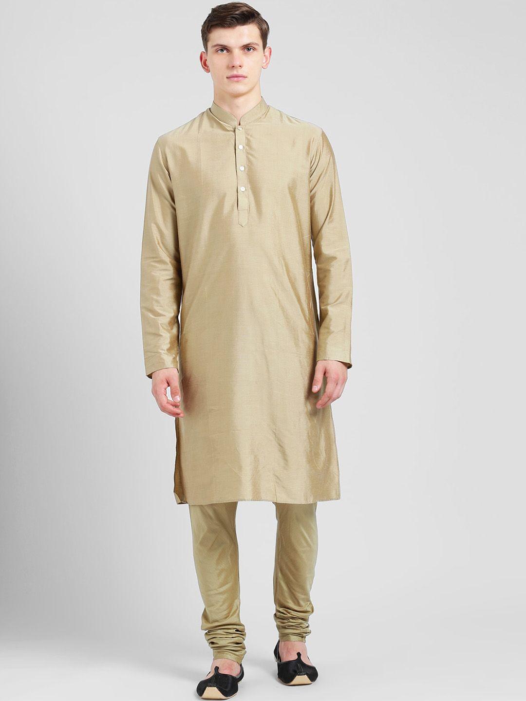 kisah men khaki solid kurta with churidar