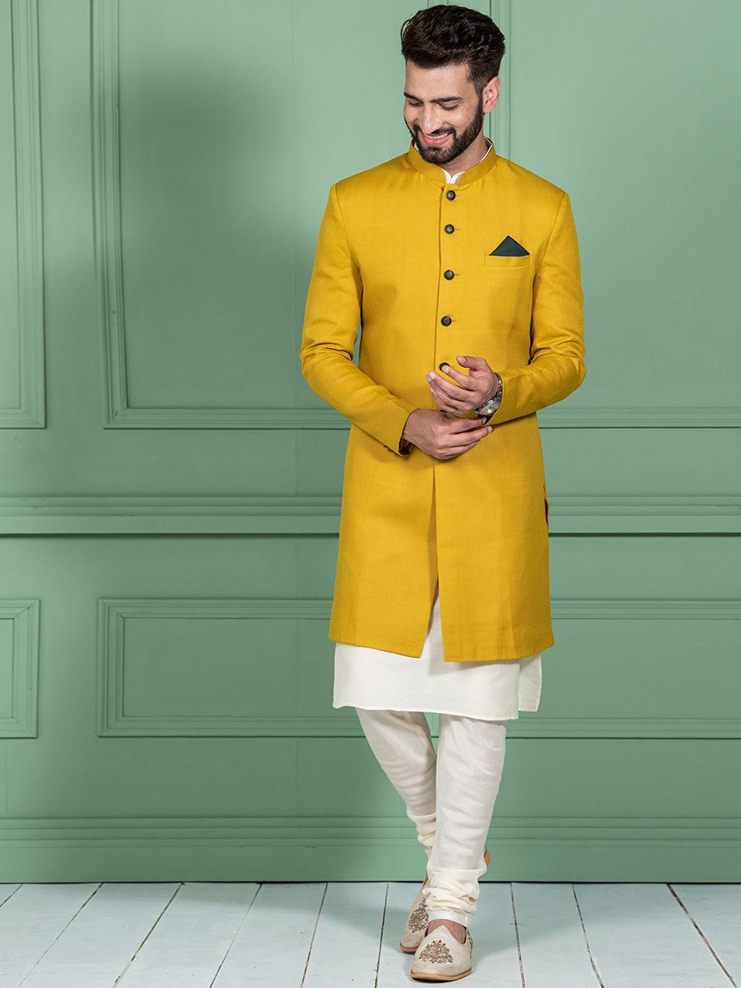 kisah men mandarin collar cotton kurta sherwani set